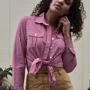Red + White Stripe Long Sleeve Button Up Top 🇺🇸